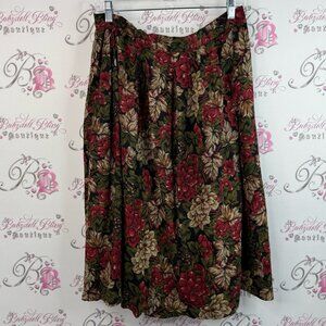 Tradition skirt vintage flowers red green cream black Floral Print Women's Skirt
